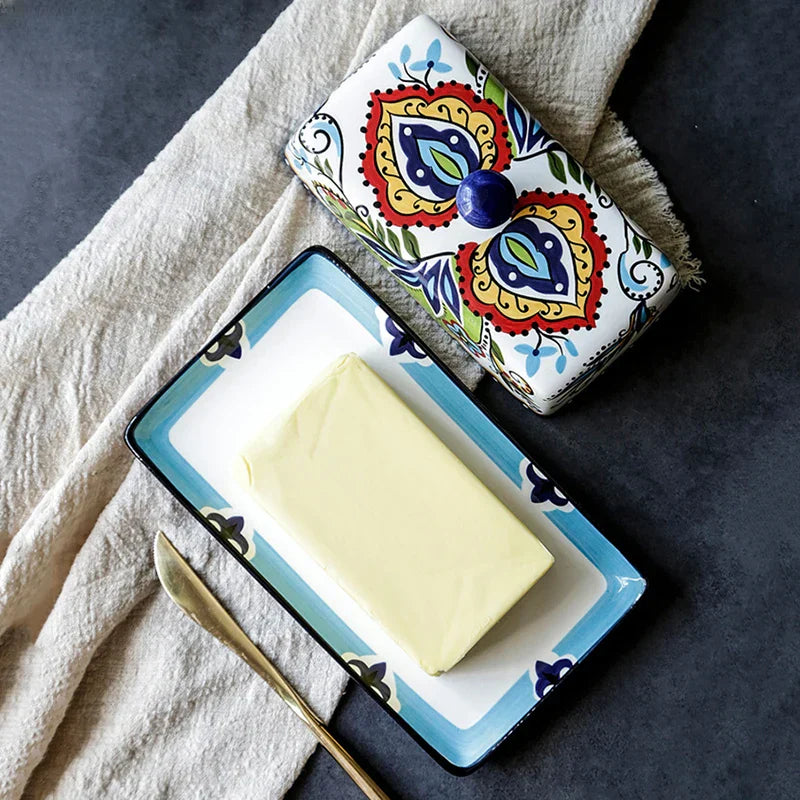 Hand-Painted Ceramic Butter Dish – Tuscan Country Style