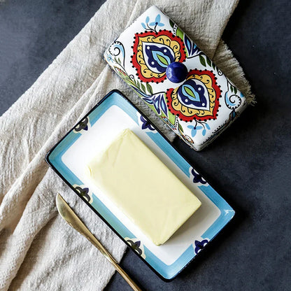 Hand-Painted Ceramic Butter Dish – Tuscan Country Style