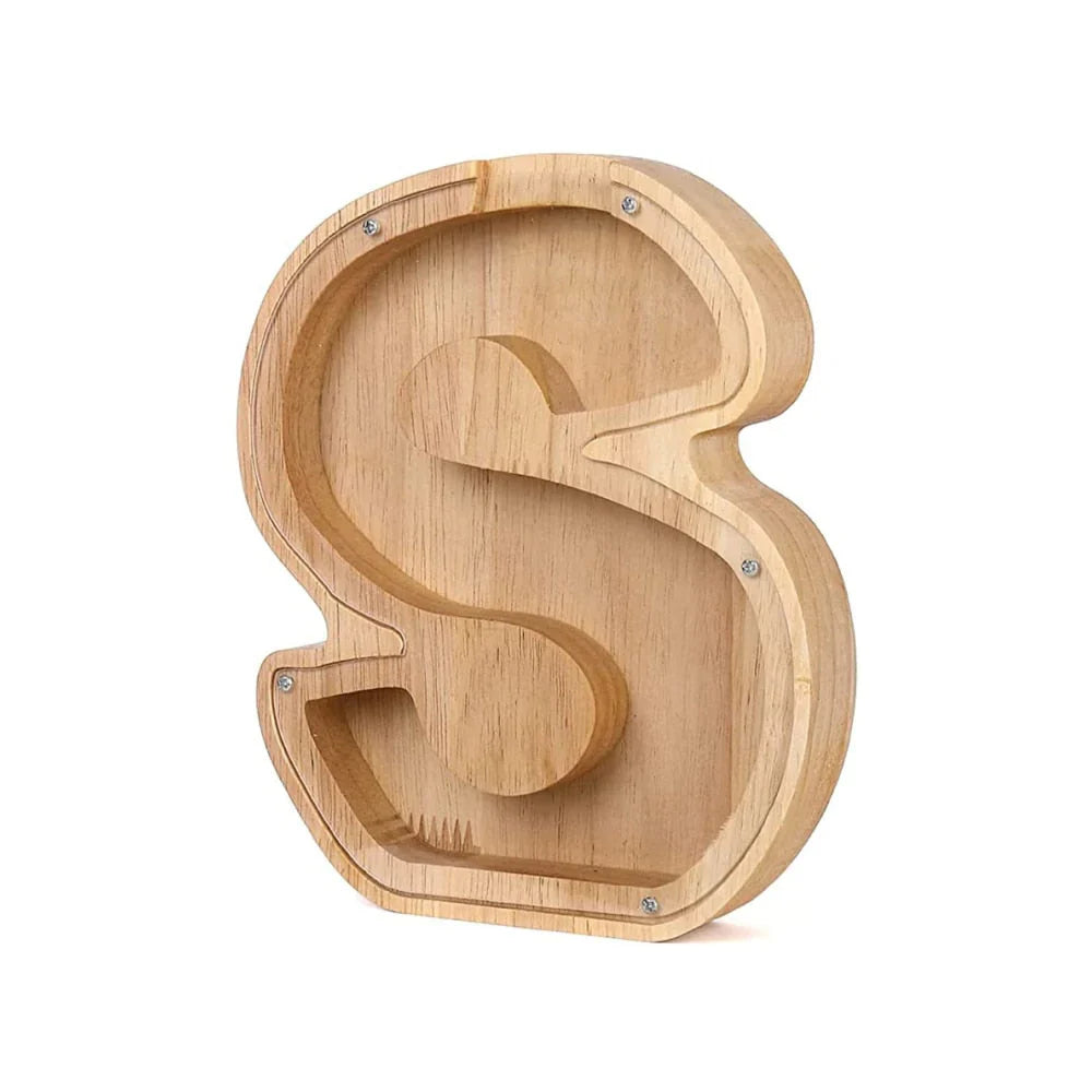 Stylish Wooden Piggy Bank with Viewing Window in Letter Design for Your Savings Goal