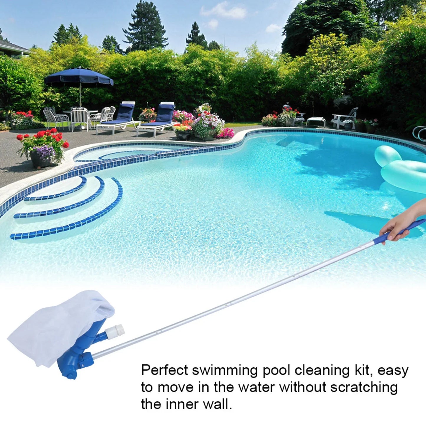 Pool cleaning set with telescopic pole – net skimmer and accessories for efficient pool maintenance