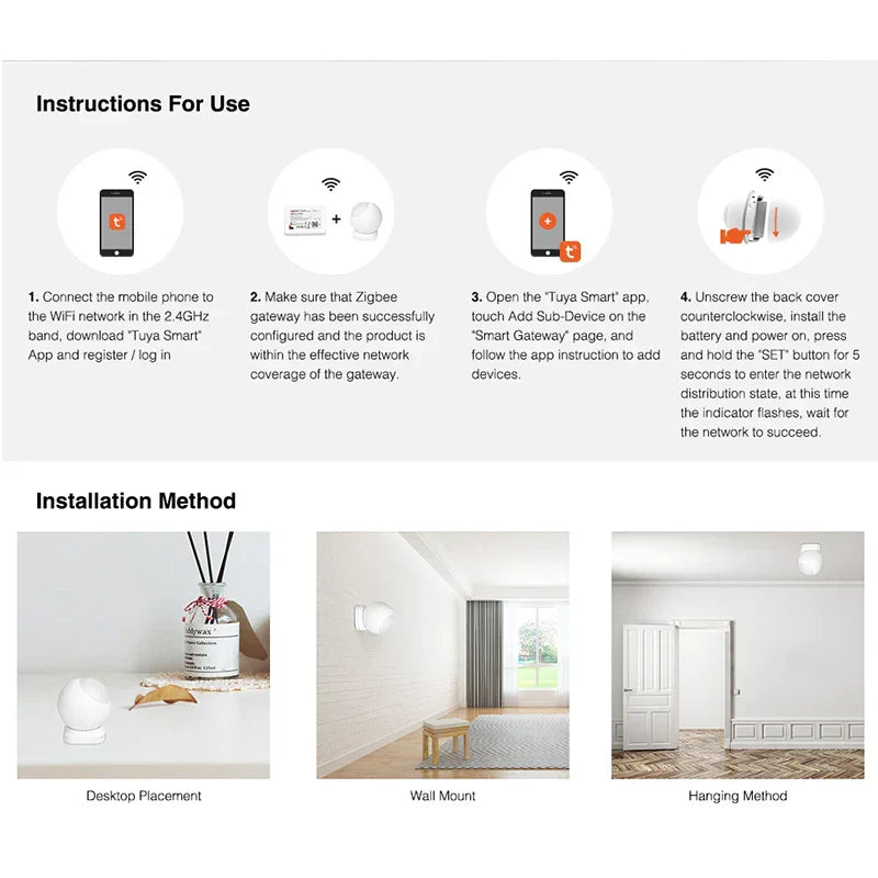 Zigbee 3.0 PIR Motion Sensor for Smart Home