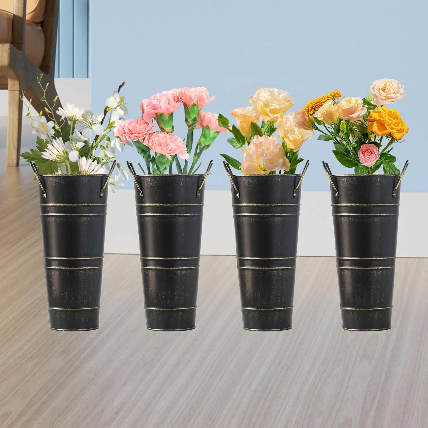 Retro Metal Flower Bucket with Handles – Decorative Flower Pot for Home and Garden
