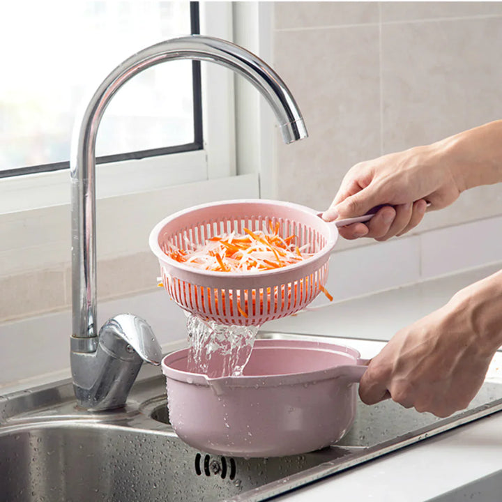 Multifunctional Vegetable Cutter with Strainer – 3-in-1 Grater with Collection Bowl
