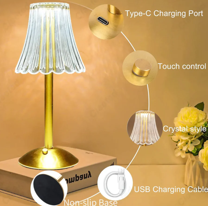 Crystal Table Lamp with Dimmer – Wireless and Modern