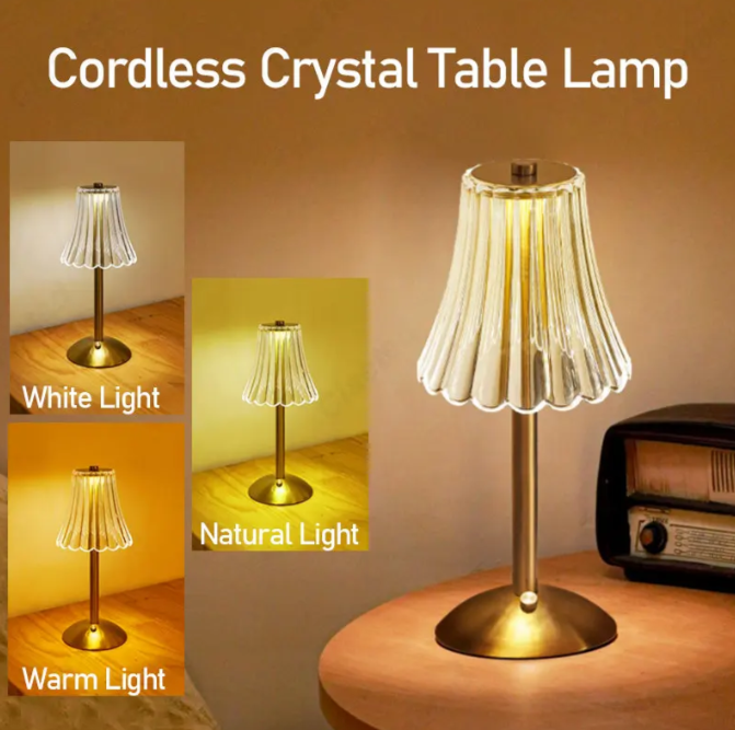 Crystal Table Lamp with Dimmer – Wireless and Modern