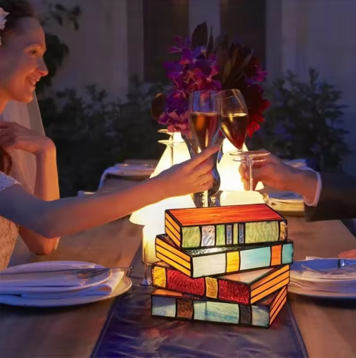 Creative Colorful Book Lamp in Tiffany Style for the Living Room