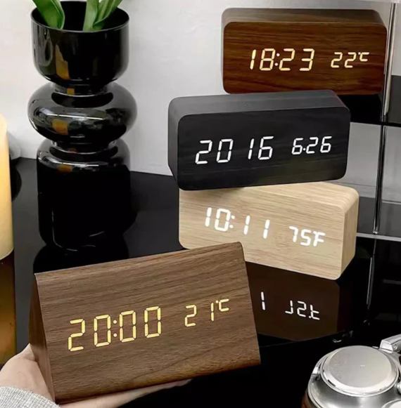 Smart LED Wooden Clock with Voice Control