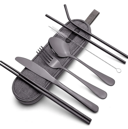 Compact Stainless Steel Cutlery Set for On-the-Go – Practical Set with Travel Case
