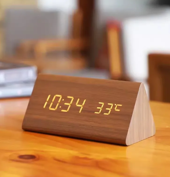 Smart LED Wooden Clock with Voice Control