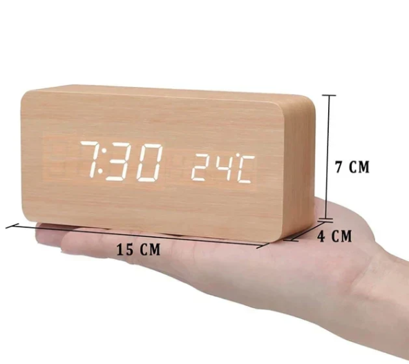 Smart LED Wooden Clock with Voice Control