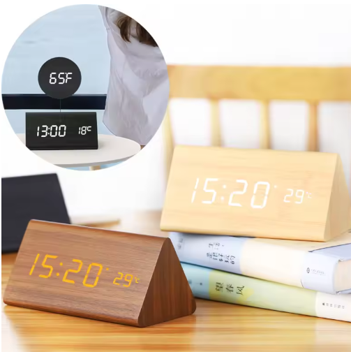 Smart LED Wooden Clock with Voice Control