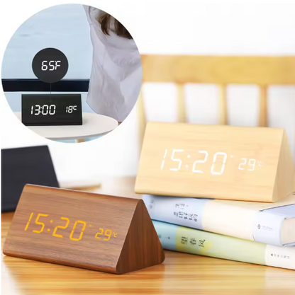 Smart LED Wooden Clock with Voice Control