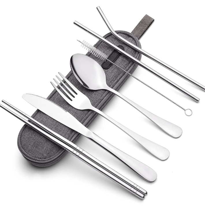 Compact Stainless Steel Cutlery Set for On-the-Go – Practical Set with Travel Case