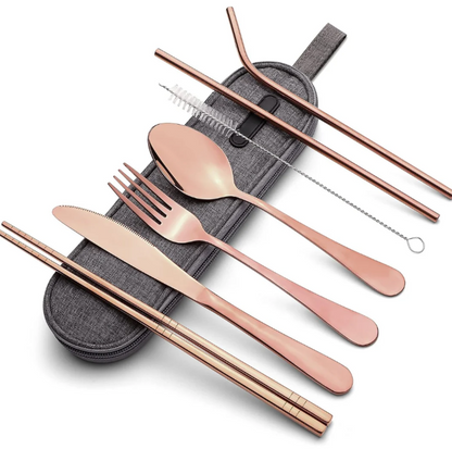 Compact Stainless Steel Cutlery Set for On-the-Go – Practical Set with Travel Case