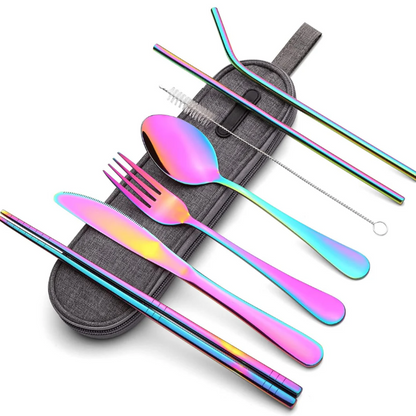 Compact Stainless Steel Cutlery Set for On-the-Go – Practical Set with Travel Case