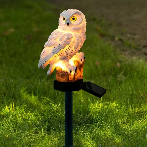 Solar Owl Garden Light with LED Illumination for Outdoor Use