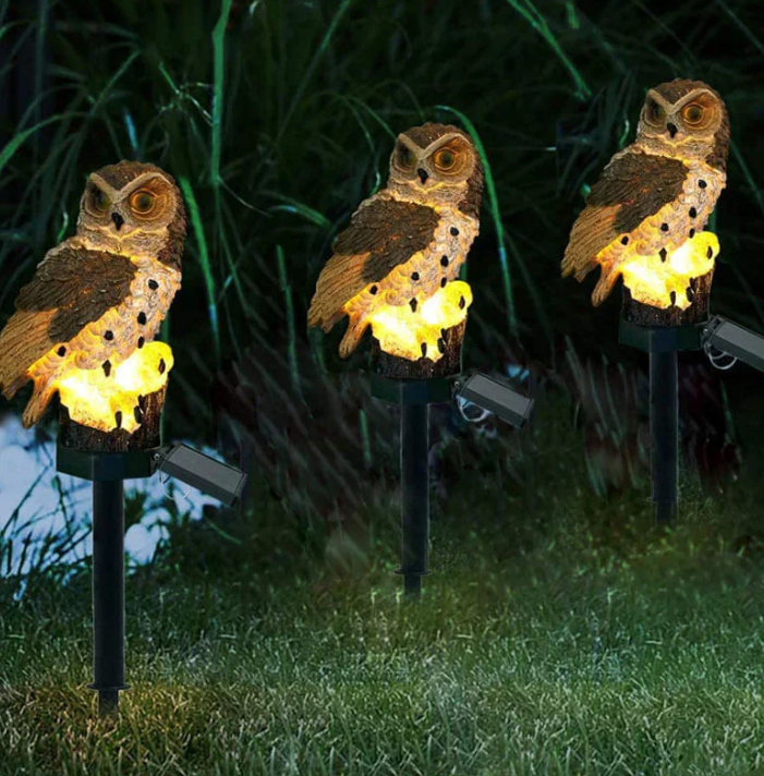 Solar Owl Garden Light with LED Illumination for Outdoor Use