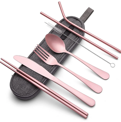 Compact Stainless Steel Cutlery Set for On-the-Go – Practical Set with Travel Case