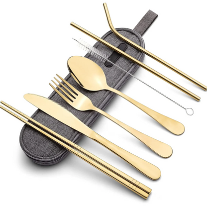 Compact Stainless Steel Cutlery Set for On-the-Go – Practical Set with Travel Case