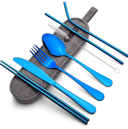 Compact Stainless Steel Cutlery Set for On-the-Go – Practical Set with Travel Case