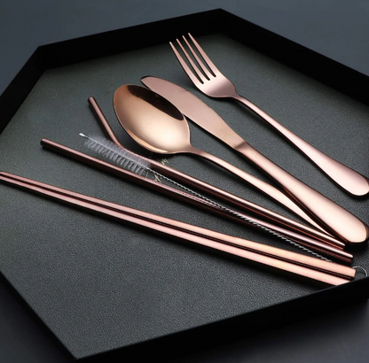 Compact Stainless Steel Cutlery Set for On-the-Go – Practical Set with Travel Case