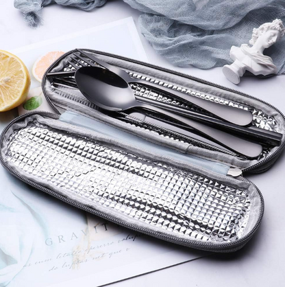 Compact Stainless Steel Cutlery Set for On-the-Go – Practical Set with Travel Case