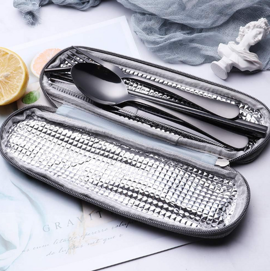 Compact Stainless Steel Cutlery Set for On-the-Go – Practical Set with Travel Case