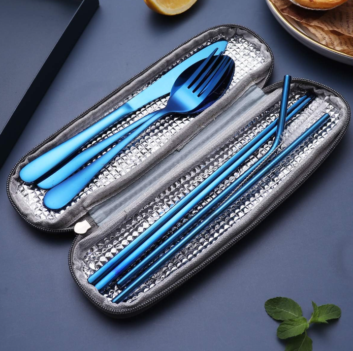 Compact Stainless Steel Cutlery Set for On-the-Go – Practical Set with Travel Case
