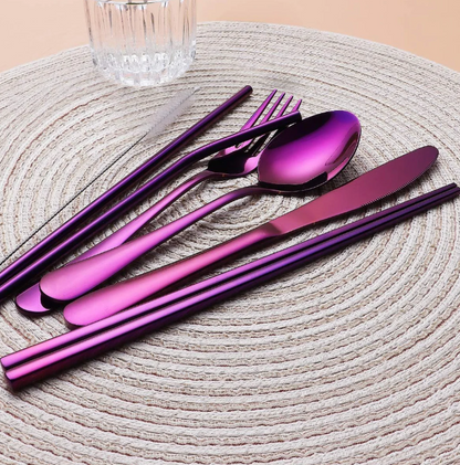 Compact Stainless Steel Cutlery Set for On-the-Go – Practical Set with Travel Case