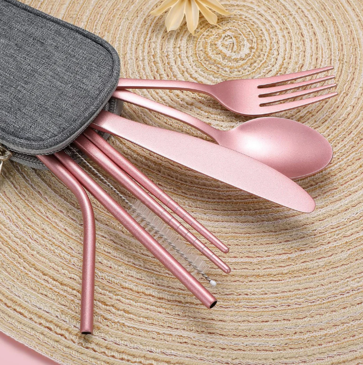 Compact Stainless Steel Cutlery Set for On-the-Go – Practical Set with Travel Case