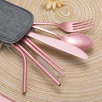 Compact Stainless Steel Cutlery Set for On-the-Go – Practical Set with Travel Case