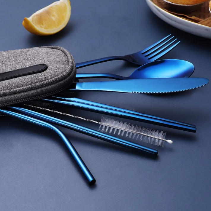 Compact Stainless Steel Cutlery Set for On-the-Go – Practical Set with Travel Case