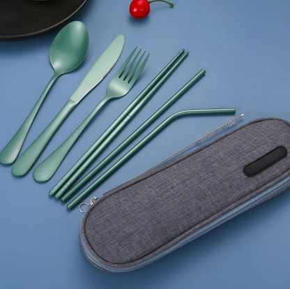 Compact Stainless Steel Cutlery Set for On-the-Go – Practical Set with Travel Case