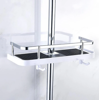 Wall-Mounted Space-Saving Shower Shelf with Storage and Hooks