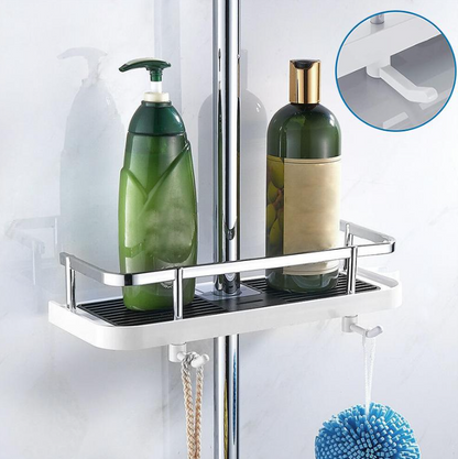 Wall-Mounted Space-Saving Shower Shelf with Storage and Hooks