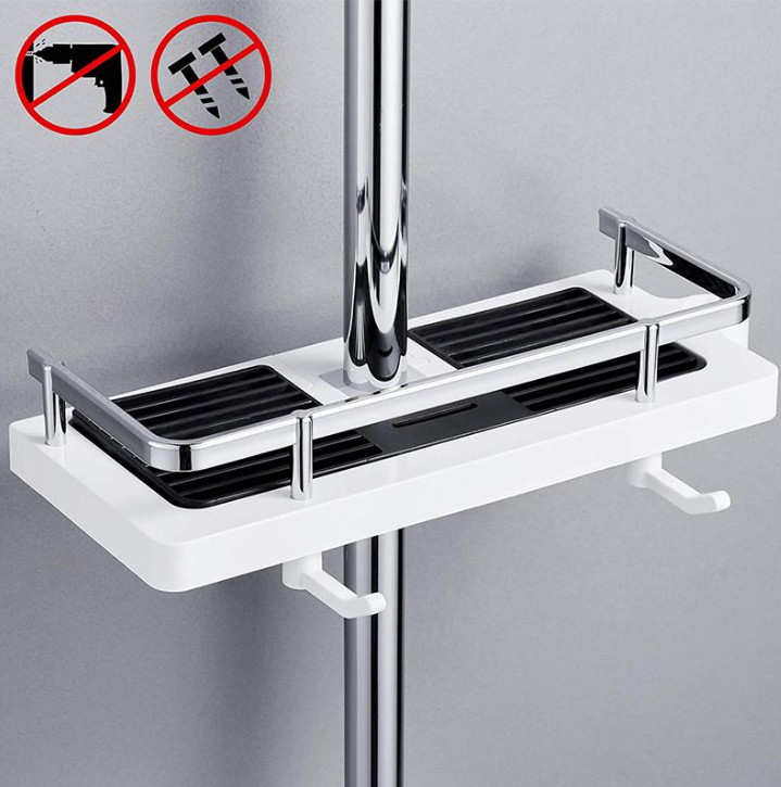 Wall-Mounted Space-Saving Shower Shelf with Storage and Hooks
