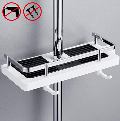 Wall-Mounted Space-Saving Shower Shelf with Storage and Hooks