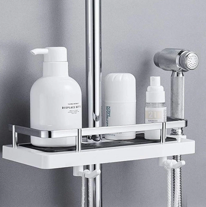 Wall-Mounted Space-Saving Shower Shelf with Storage and Hooks