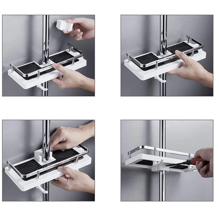 Wall-Mounted Space-Saving Shower Shelf with Storage and Hooks
