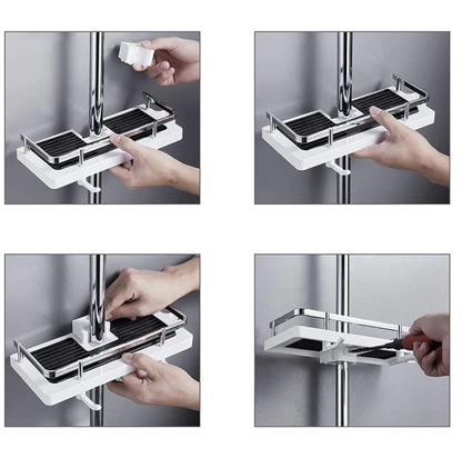 Wall-Mounted Space-Saving Shower Shelf with Storage and Hooks