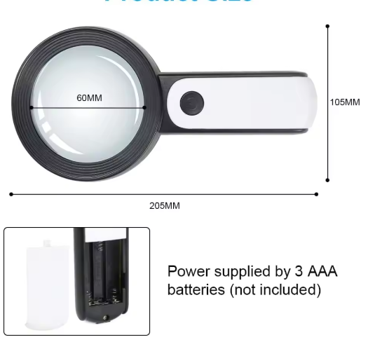 30X Magnifying Glass for Seniors with Comfort Handle and LED Lighting
