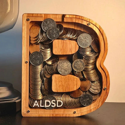 Stylish Wooden Piggy Bank with Viewing Window in Letter Design for Your Savings Goal