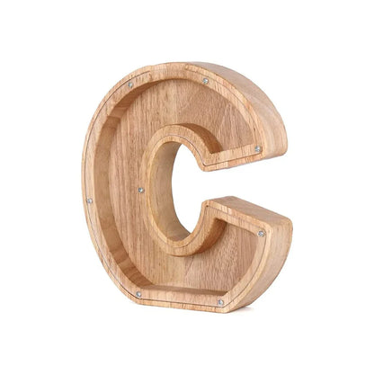 Stylish Wooden Piggy Bank with Viewing Window in Letter Design for Your Savings Goal