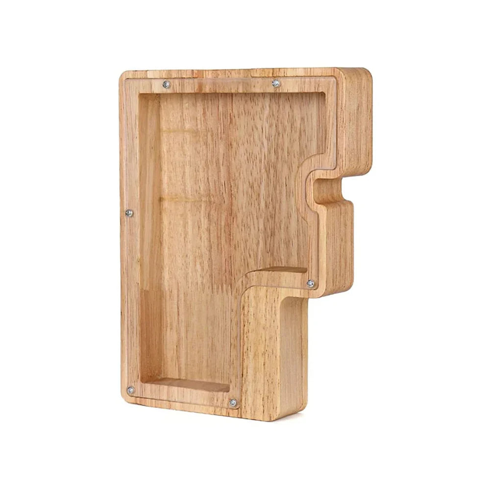 Stylish Wooden Piggy Bank with Viewing Window in Letter Design for Your Savings Goal