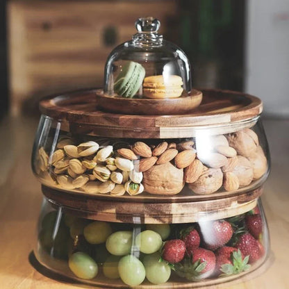 Glass Storage Bowl with Wooden Lid – Sturdy Snack and Candy Bowl