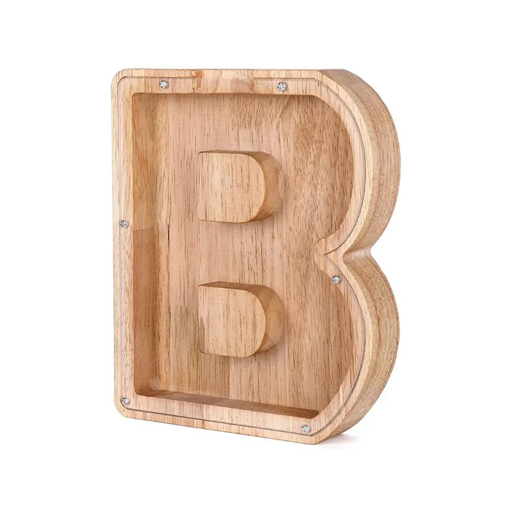 Stylish Wooden Piggy Bank with Viewing Window in Letter Design for Your Savings Goal