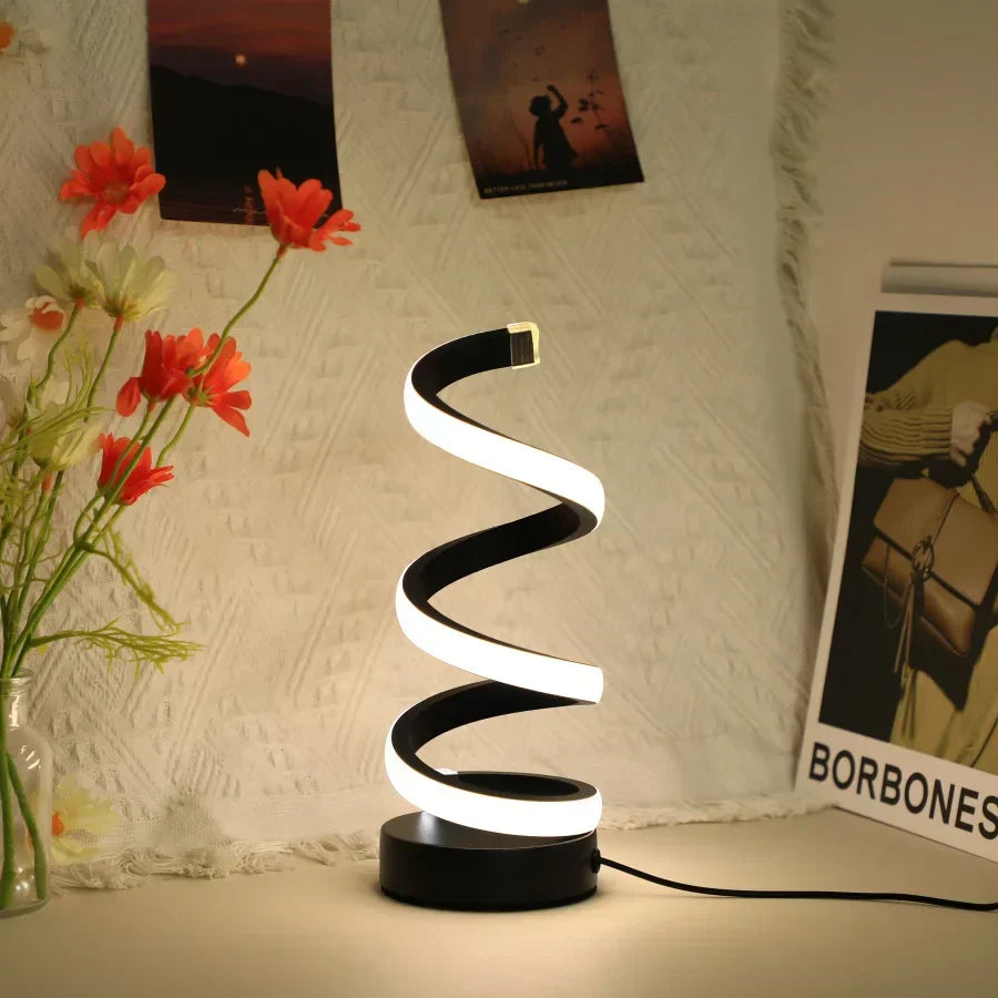 Modern spiral LED table lamp with touch control – stylish lighting for home and office