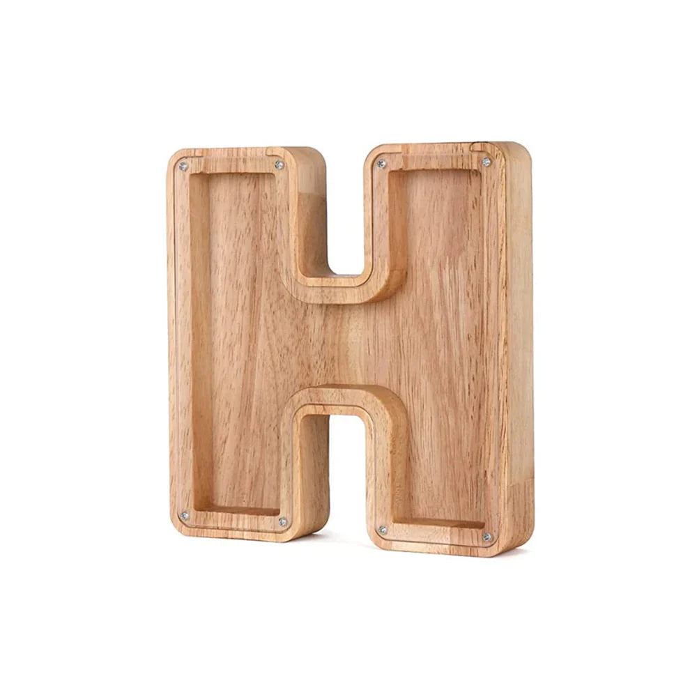 Stylish Wooden Piggy Bank with Viewing Window in Letter Design for Your Savings Goal
