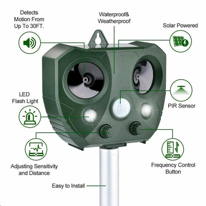 Solar Ultrasonic Animal Repeller – Effective Pest Deterrent for Gardens and Outdoor Areas