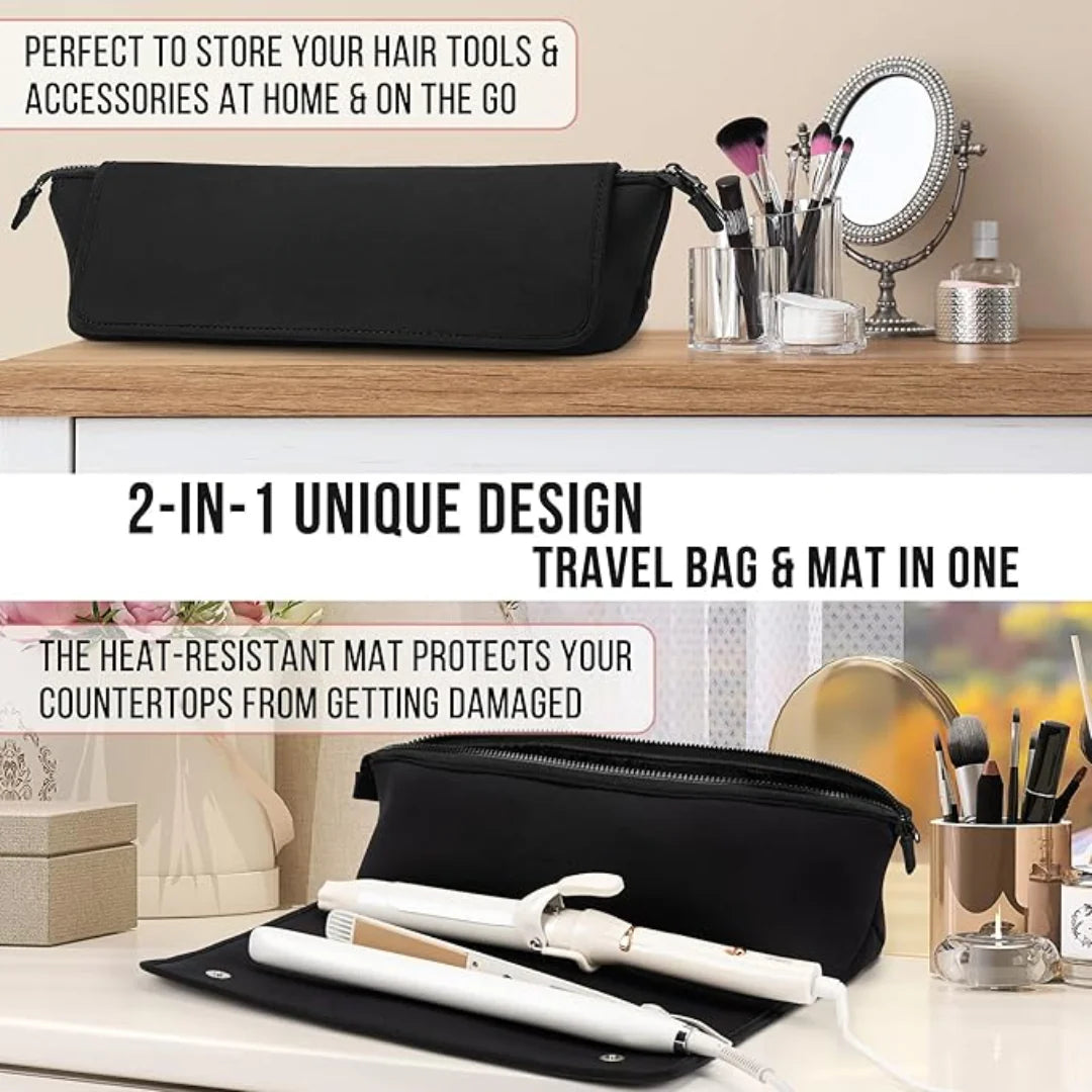Heat-Resistant 2-in-1 Hair Tool Travel Bag with Practical Heat Mat for On-the-Go